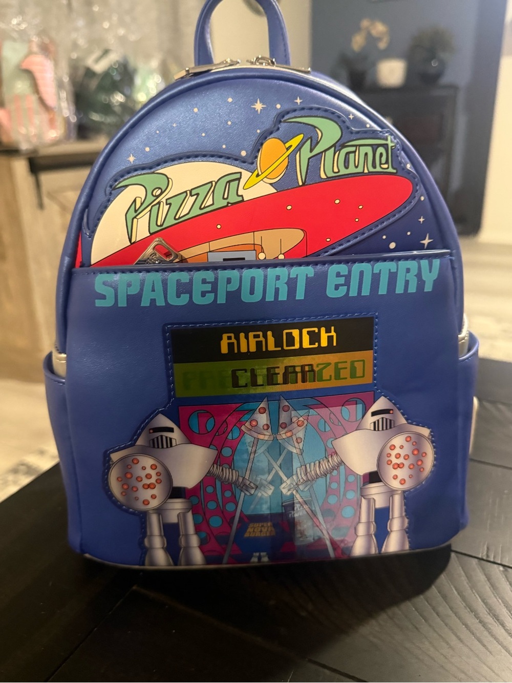 NWT Disney’s Toy Story Pizza Planet Spaceport Entry Blue Loungefly Mini Backpack